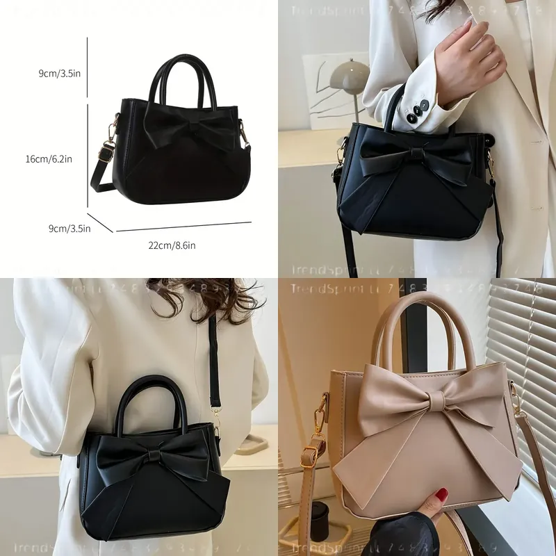 Women Fashion Handbags - Elegant Black Bow Handbag for Women