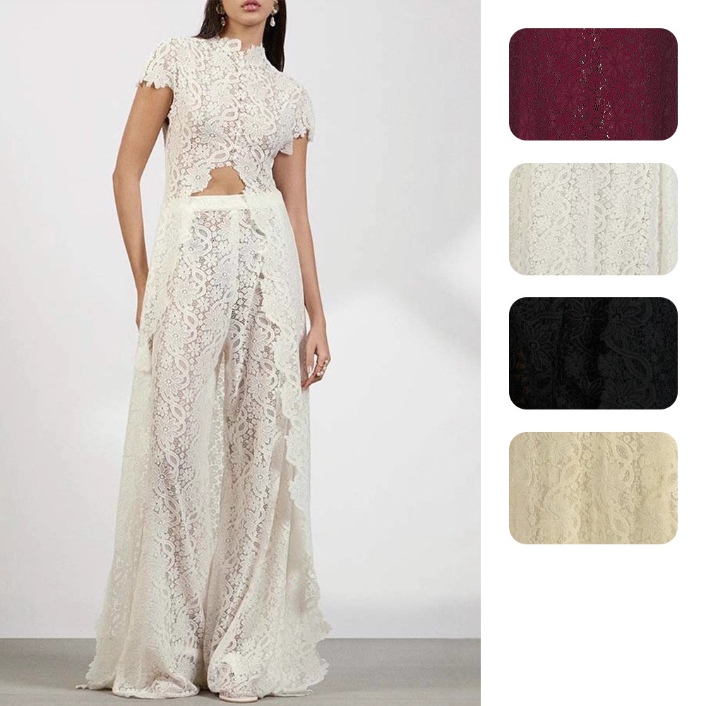 Wide Leg Palazzo Pants - Women Lace 2 Piece Pants Set,