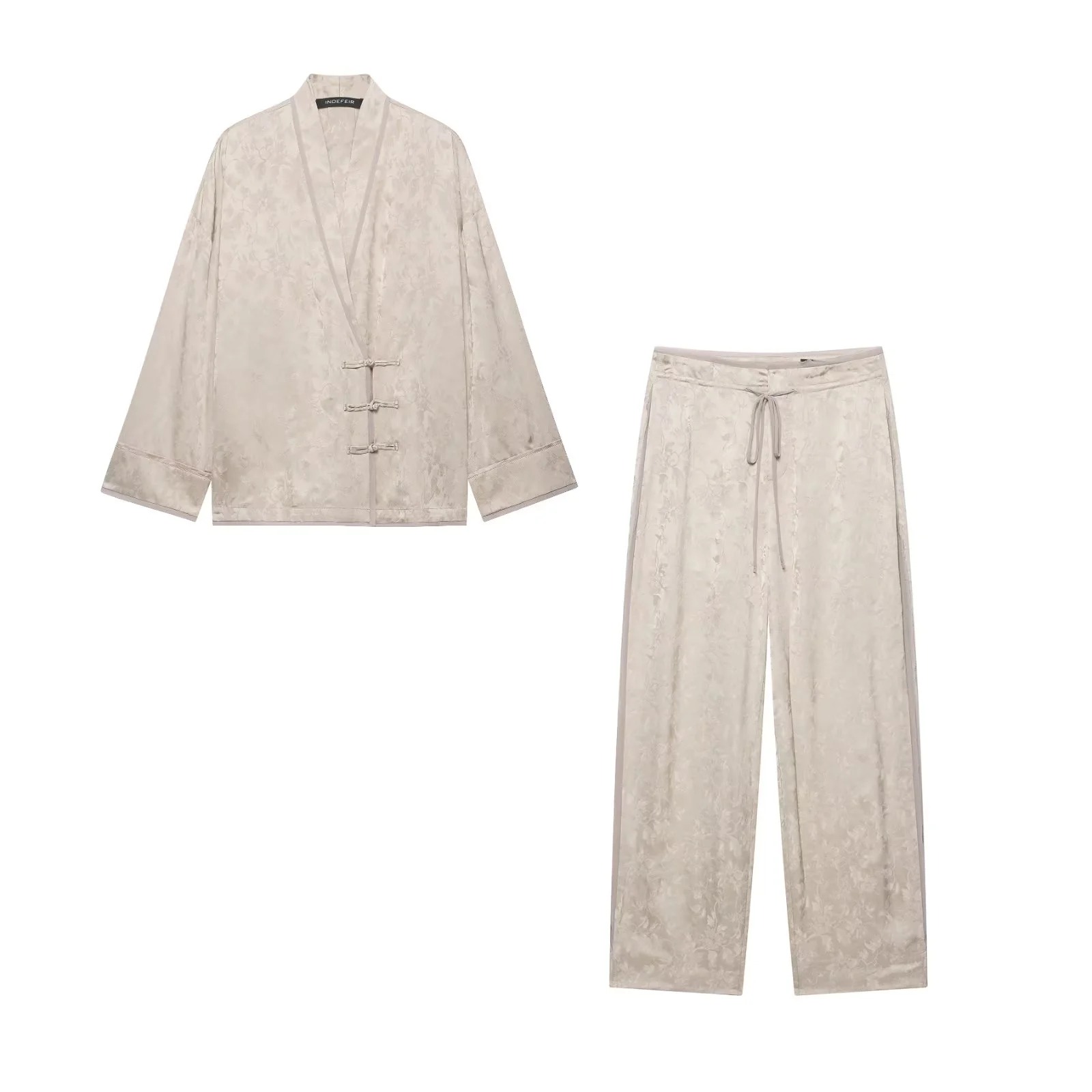 Wide Leg Palazzo Pants - Women Floral Satin Two Piece Set