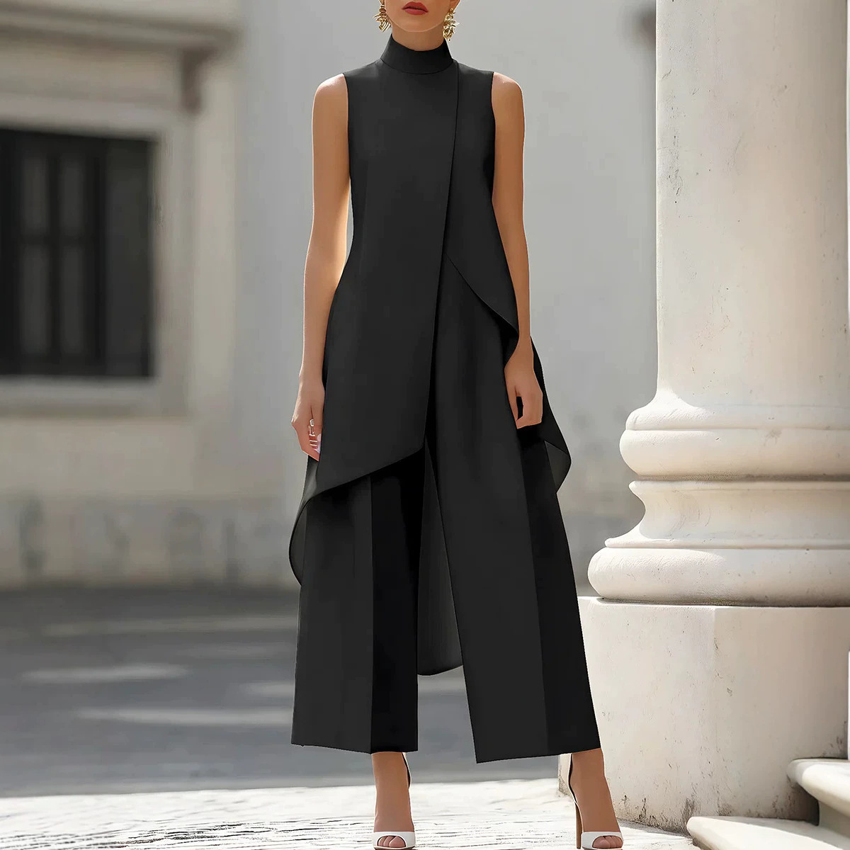 Women Stand Neck Sleeveless La - Wide Leg Palazzo Pants recension och pris