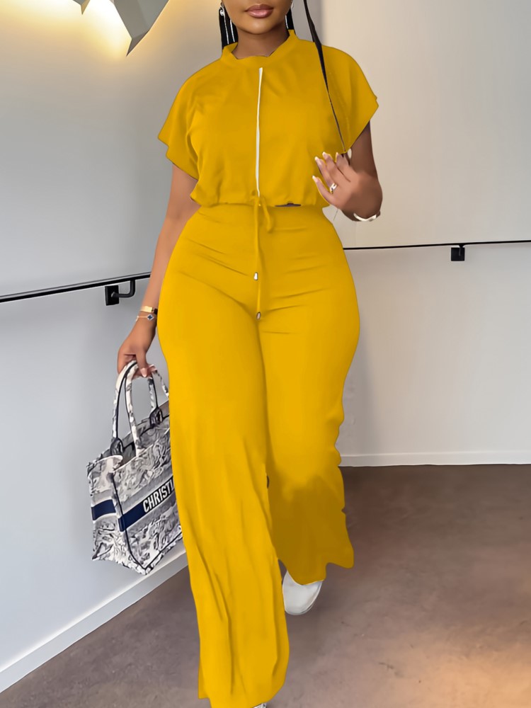 Women Casual Round Neck Drawst - Wide Leg Palazzo Pants recension och pris