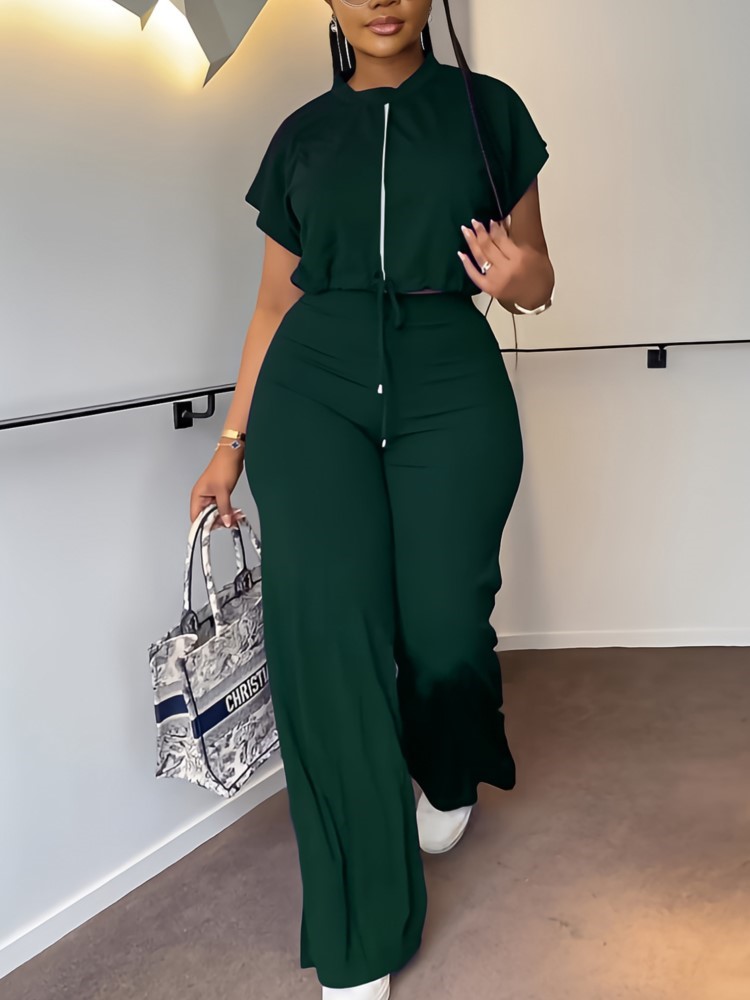 Women Casual Round Neck Drawst - Wide Leg Palazzo Pants recension och pris
