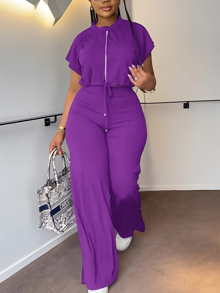 Women Casual Round Neck Drawst - Wide Leg Palazzo Pants recension och pris