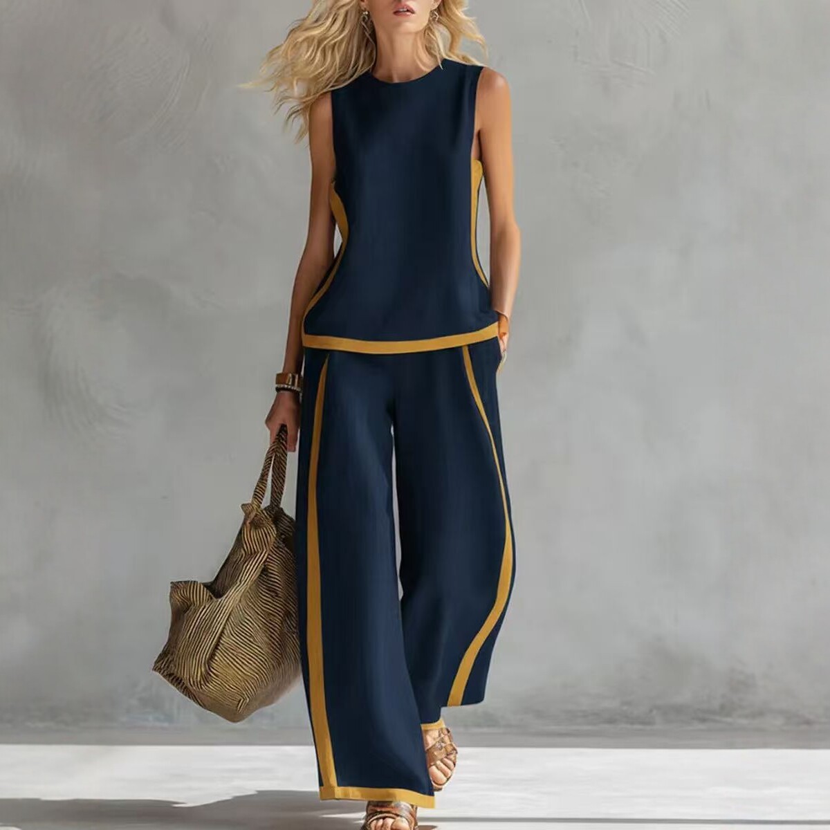 Simple Stripe Print Women's Su - Wide Leg Palazzo Pants recension och pris