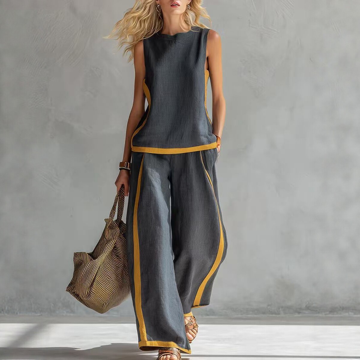 Simple Stripe Print Women's Su - Wide Leg Palazzo Pants recension och pris