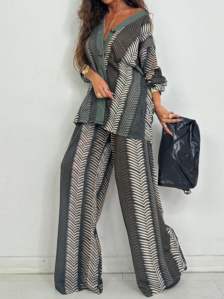 New Chic V Neck Long Sleeve Pr - Wide Leg Palazzo Pants recension och pris