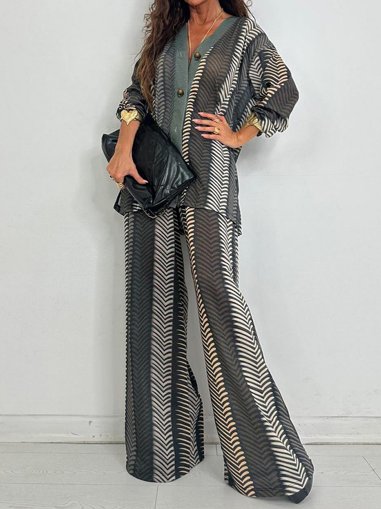 New Chic V Neck Long Sleeve Pr - Wide Leg Palazzo Pants recension och pris