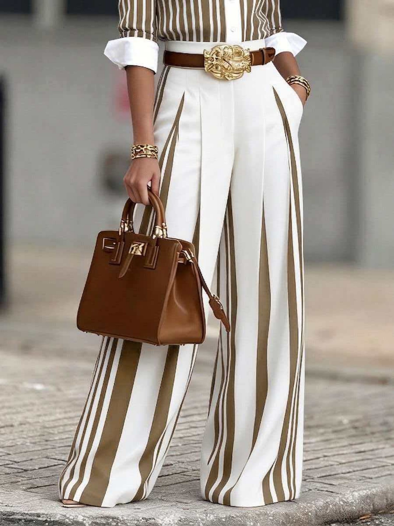 Women Fashion 2-Piece Set Stri - Wide Leg Palazzo Pants recension och pris