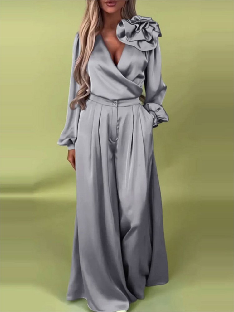 Fashion Solid Color Satin Long - Wide Leg Palazzo Pants recension och pris