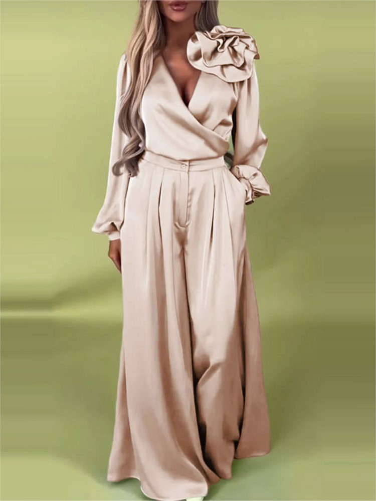 Fashion Solid Color Satin Long - Wide Leg Palazzo Pants recension och pris